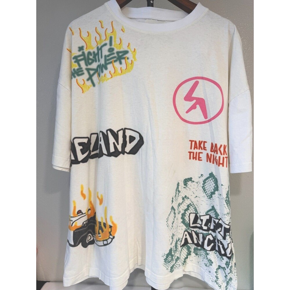 Lifted Anchors Graffiti Doodle Graphic T-Shirt White Men’s 2XL Heavyweight Tee